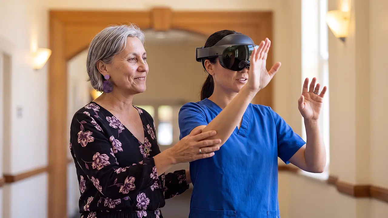 A nurse practises giving feedback in a ward scenario.