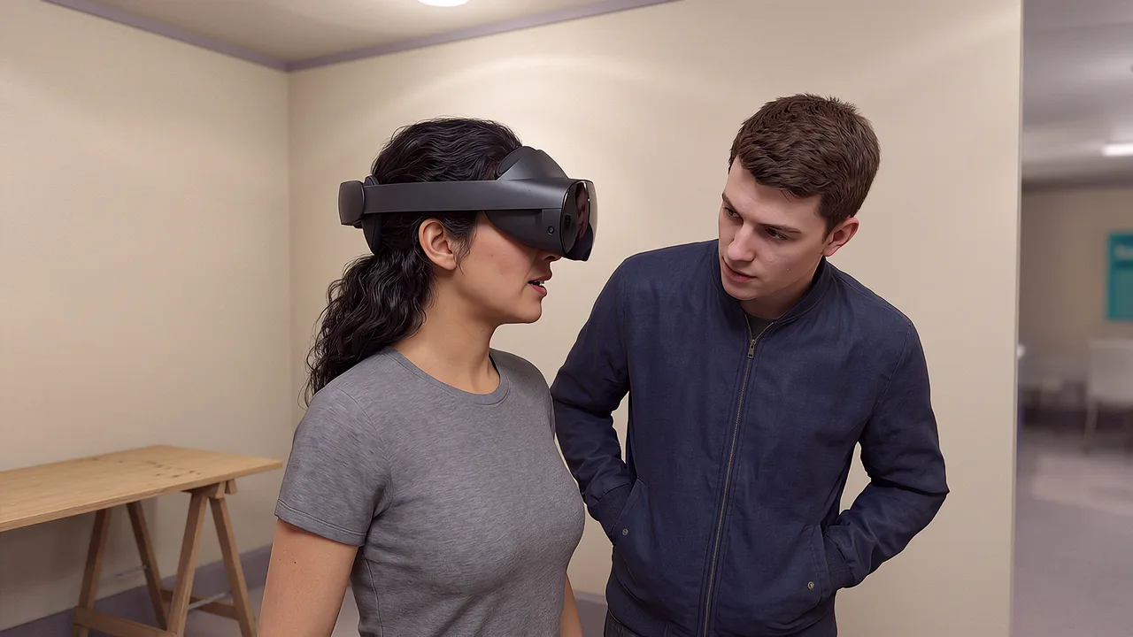 An enrolment officer talks with a young man. A VR training scenario for government and public sector.