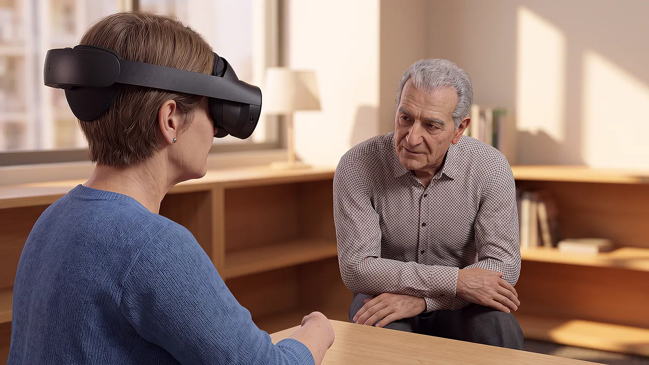A tutor runs a digital skills class. A VR training scenario for government and public sector.