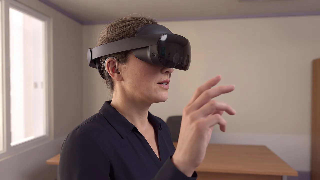 A senior policy adviser stands alone rehearsing. A VR training scenario for government and public sector.