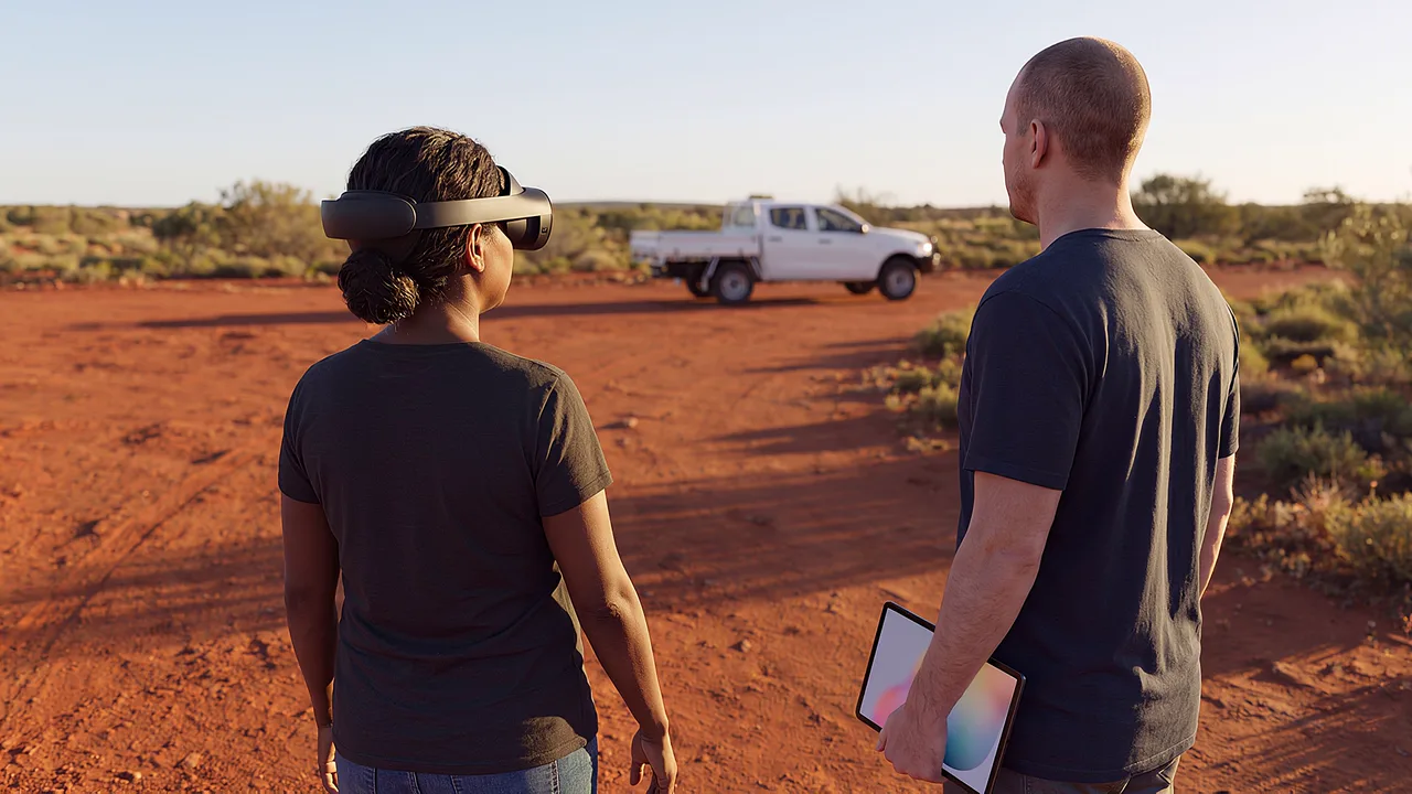 A heritage liaison and planner view open ground. A VR training scenario for mining and resources.