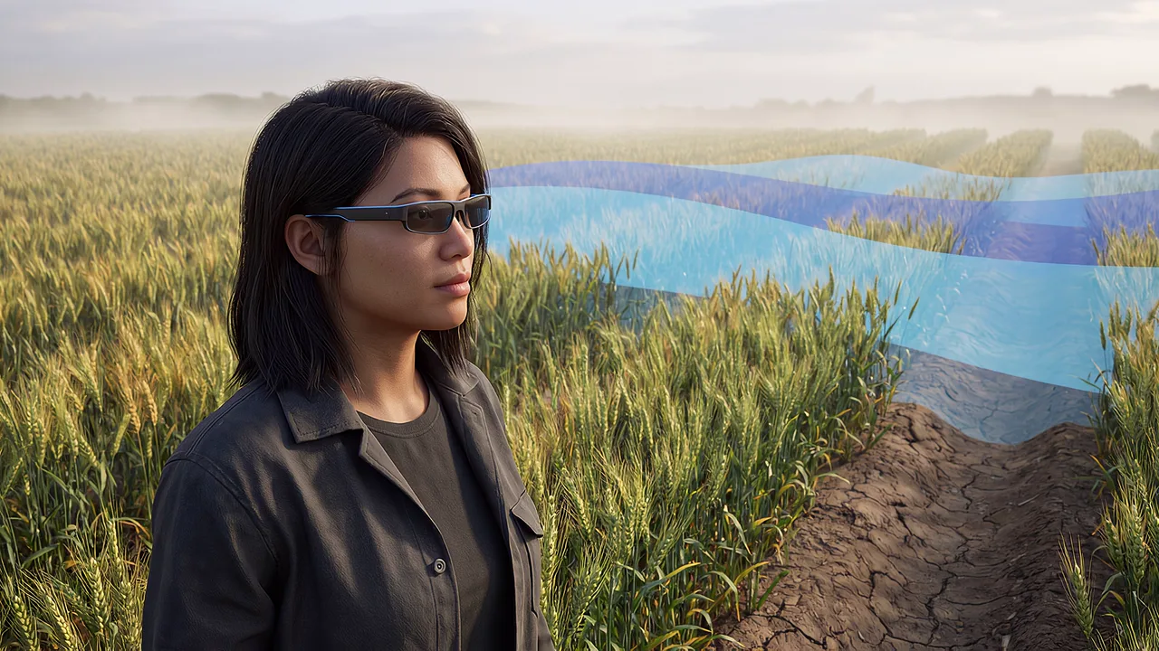 Blue bands across a wheat field. A VR training scenario for augmented reality.