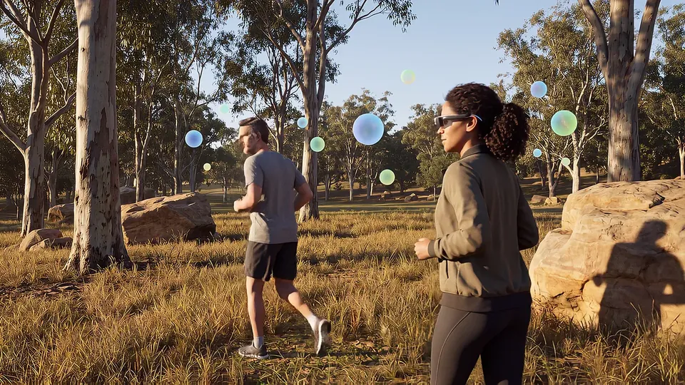 Colour orbs chase through golden parkland. A rapid prototyping scenario for fast builds, from idea to working product.