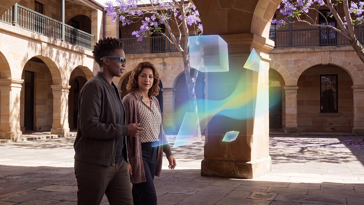 Colour volumes among sandstone arches. A VR training scenario for mining and resources.