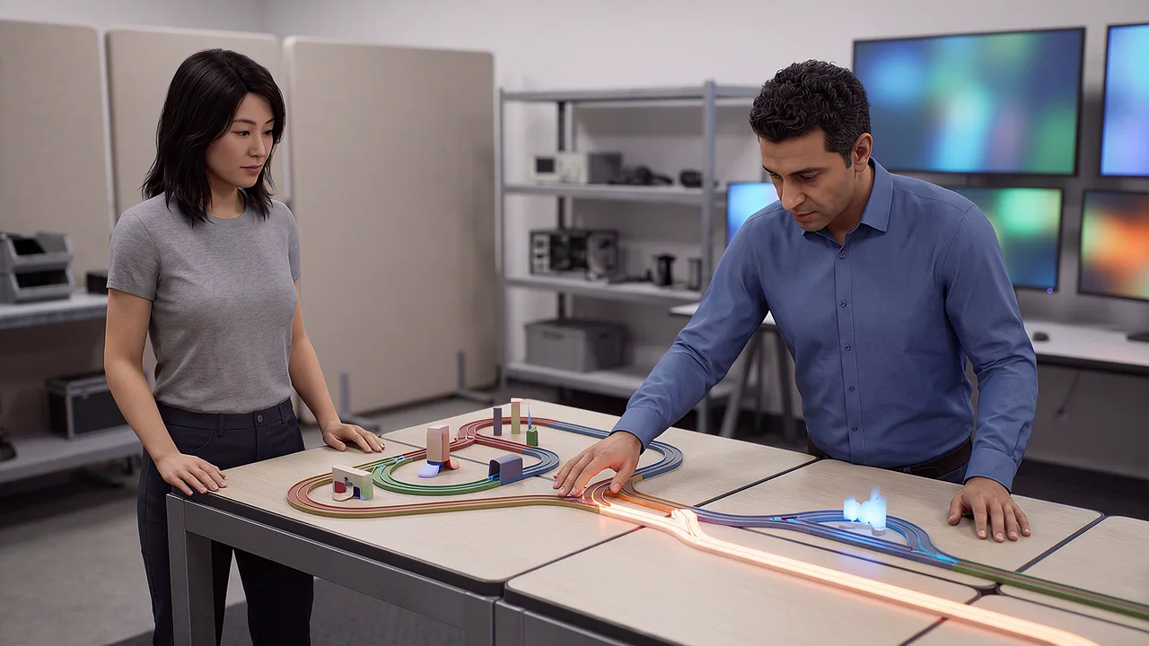 Two players move a token along tracks. A rapid prototyping scenario for fast builds, from idea to working product.