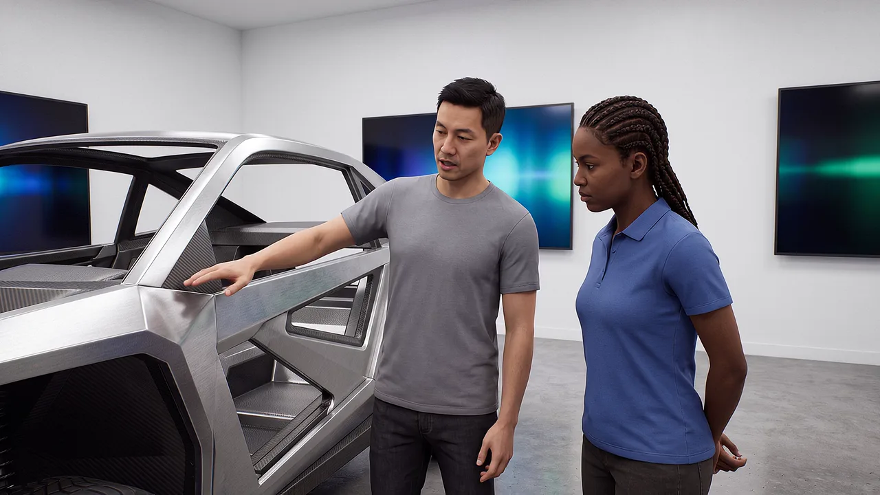 Two people inspect a vehicle structure. A VR training scenario for XR and AI concepts explained simply.