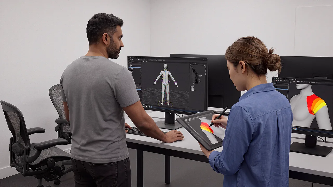 Artists smooth bands around a shoulder. A VR training scenario for immersive training and roleplay.