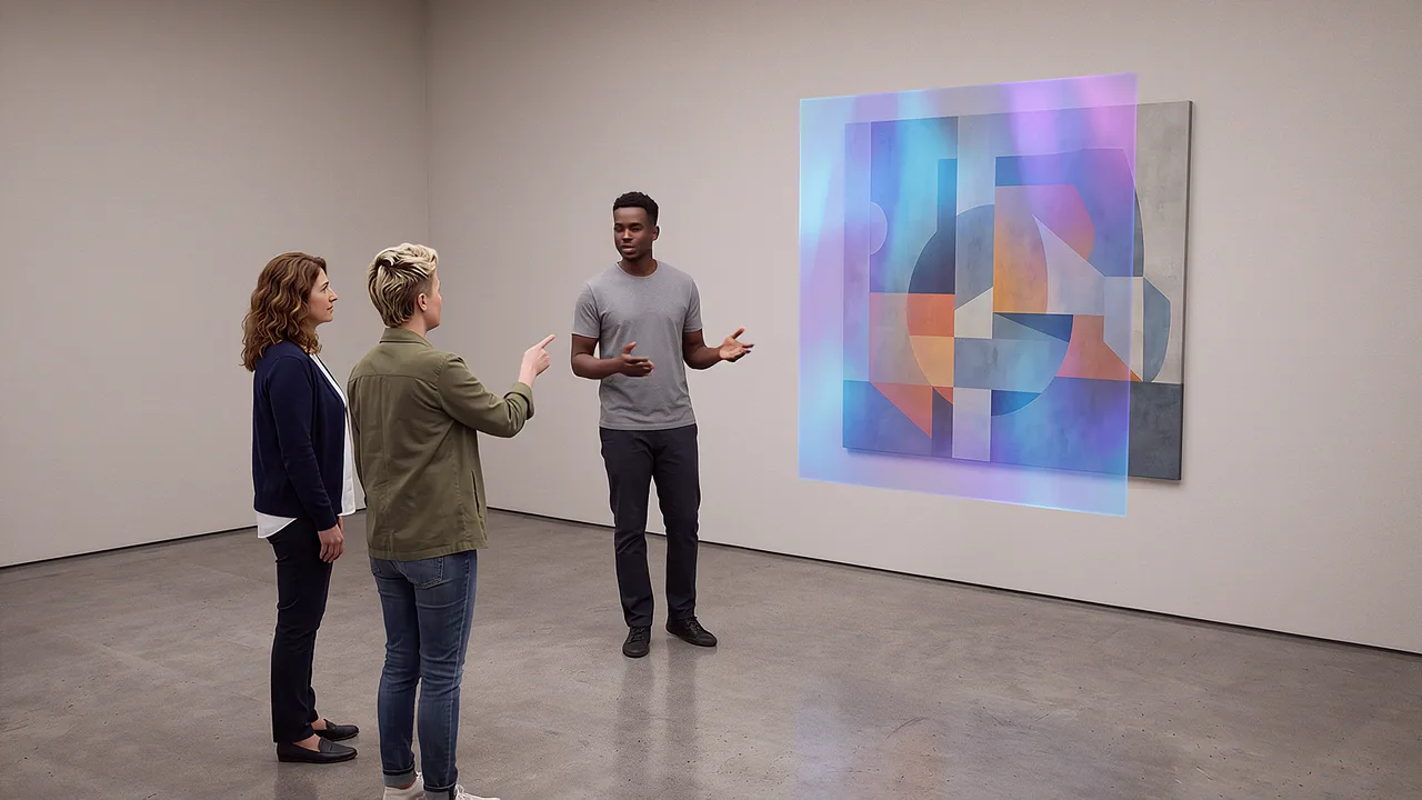 Three people display a colour overlay. A VR training scenario for augmented reality.