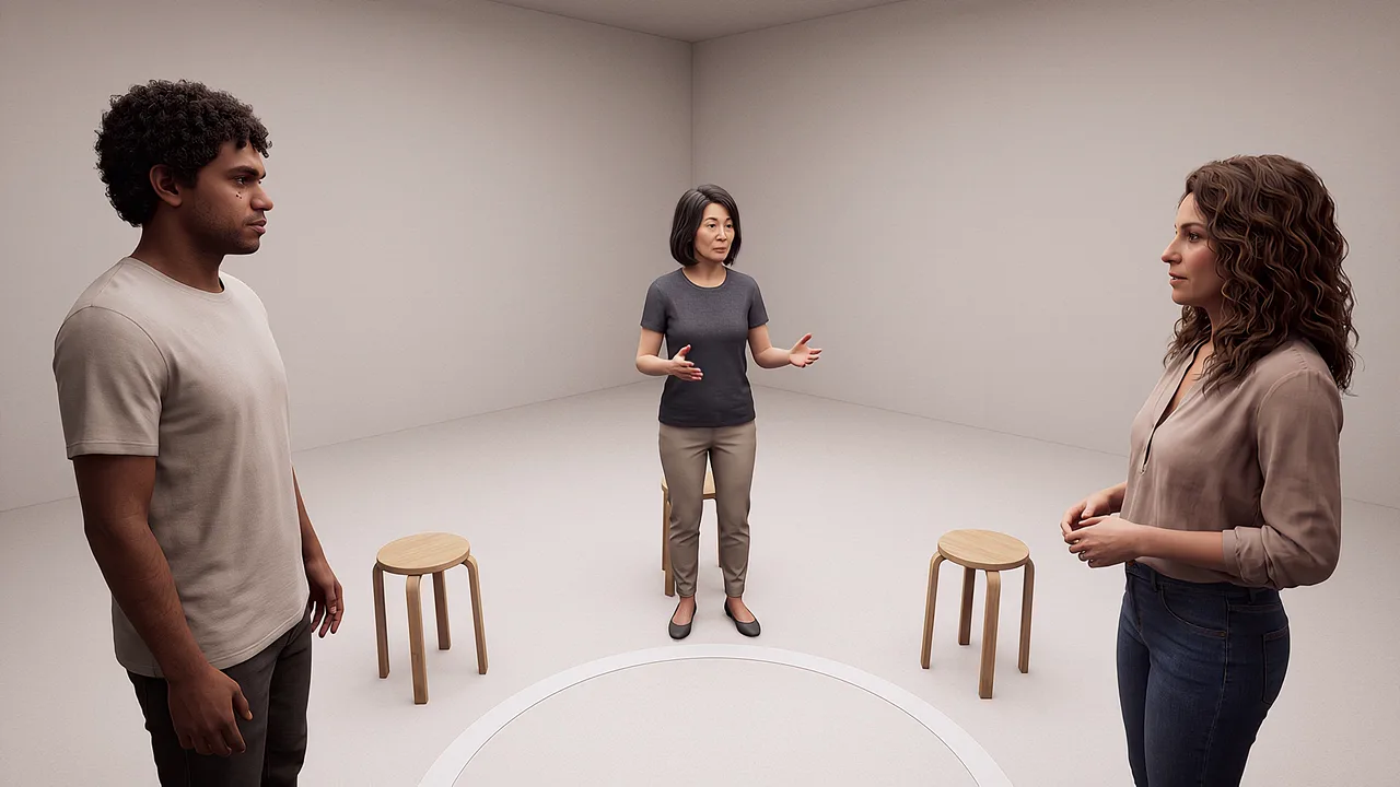 Three people compare the choices they made in a VR scenario.