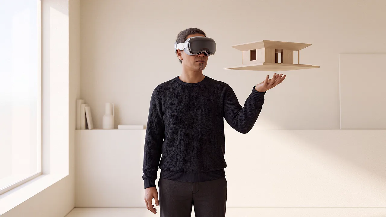 A pavilion structure modelled in a headset, a rapid prototyping scenario for fast builds.