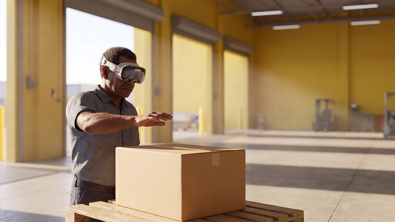 A loading worker checks a parcel at the loading bay.