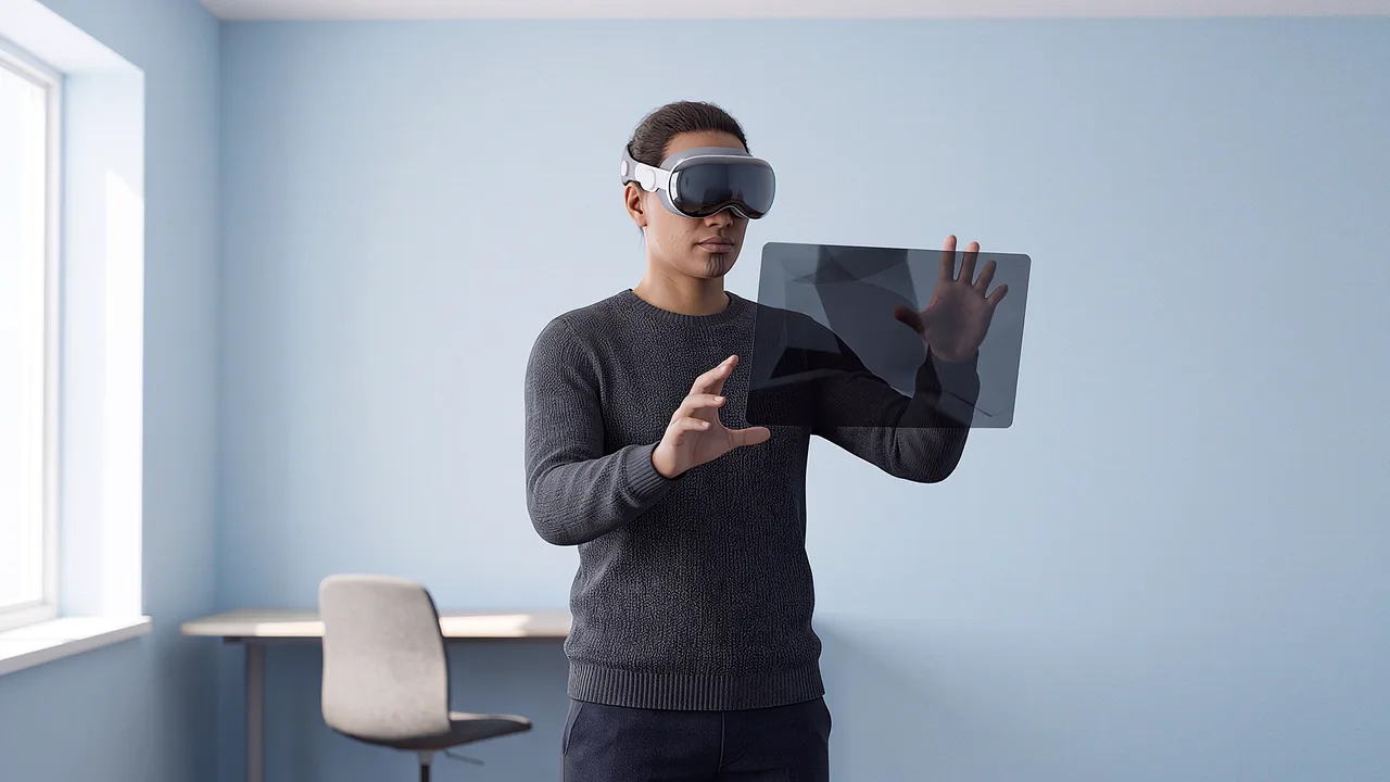 An office scaled around a VR trainee, the kind of desktop alternative three participants used instead of a headset.