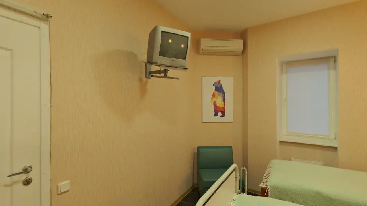 A panoramic scene of a children's hospital ward, a 360 environment for browsers and headsets.