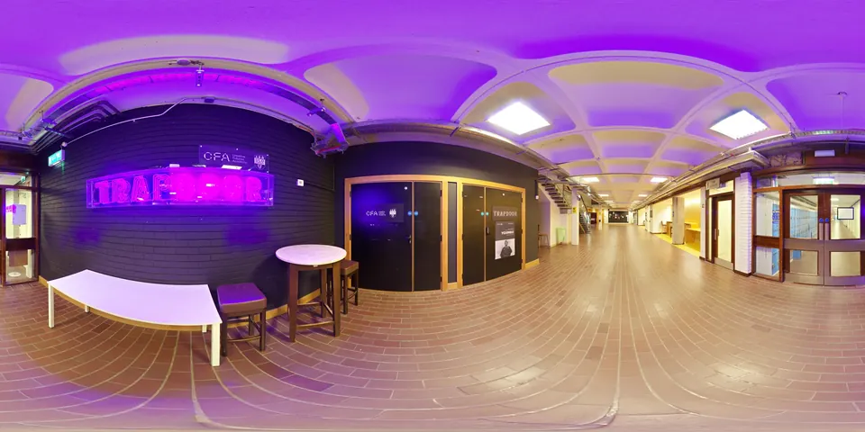 The Newman lobby. The whole 360 sphere of the scene unwrapped into one wide strip, as the viewer stores it.