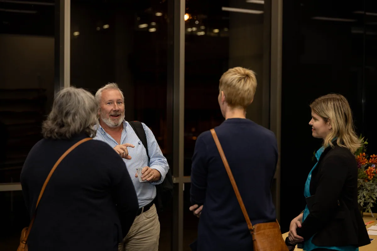 Guests talking at the end of the evening. PTR VR Library public launch at Smart Precinct NQ, Townsville, 18 July 2024.