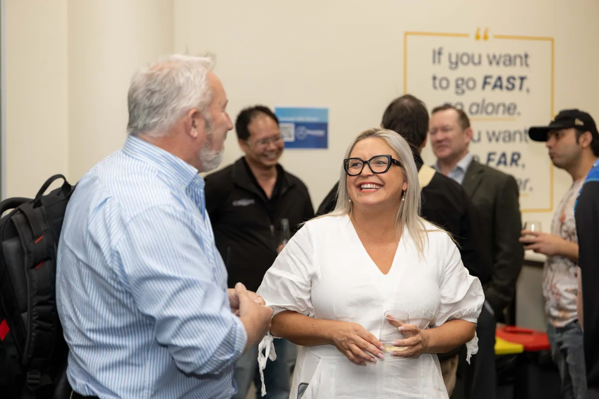 Introductions in the corner of the room. PTR VR Library public launch at Smart Precinct NQ, Townsville, 18 July 2024.