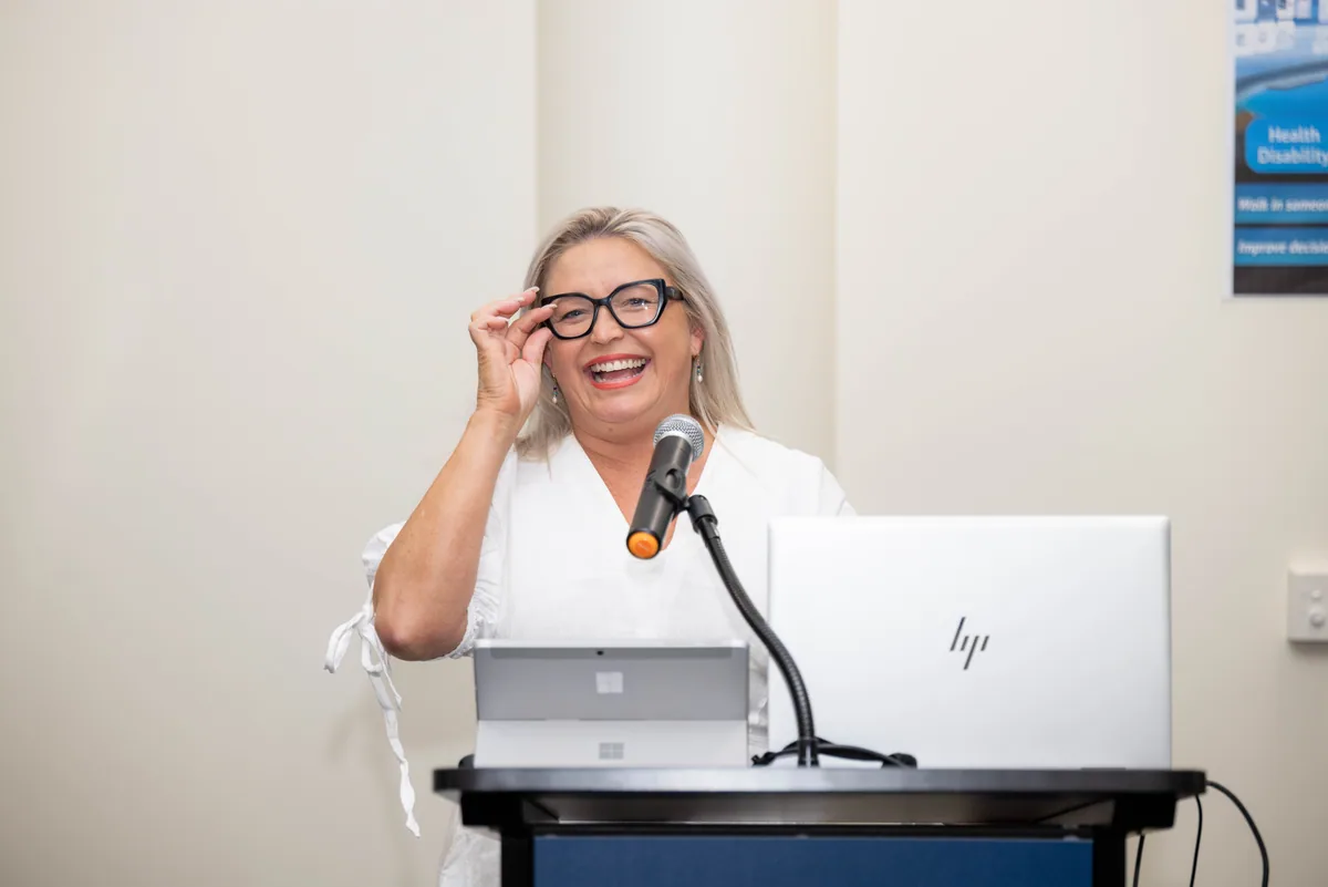 At the microphone during the welcome. PTR VR Library public launch at Smart Precinct NQ, Townsville, 18 July 2024.