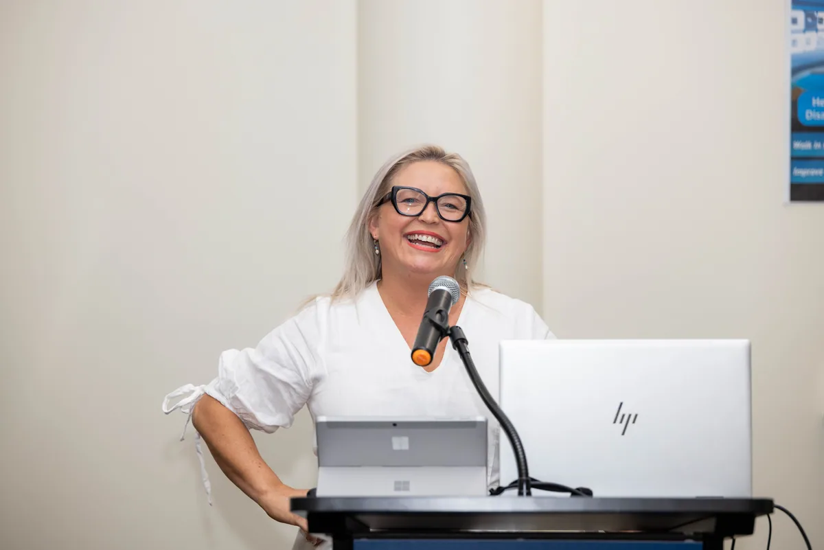 Mid-sentence during the opening remarks. PTR VR Library public launch at Smart Precinct NQ, Townsville, 18 July 2024.