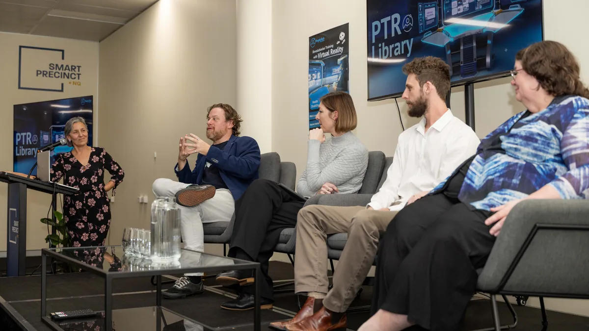 The panel from the side of the room. PTR VR Library public launch at Smart Precinct NQ, Townsville, 18 July 2024.