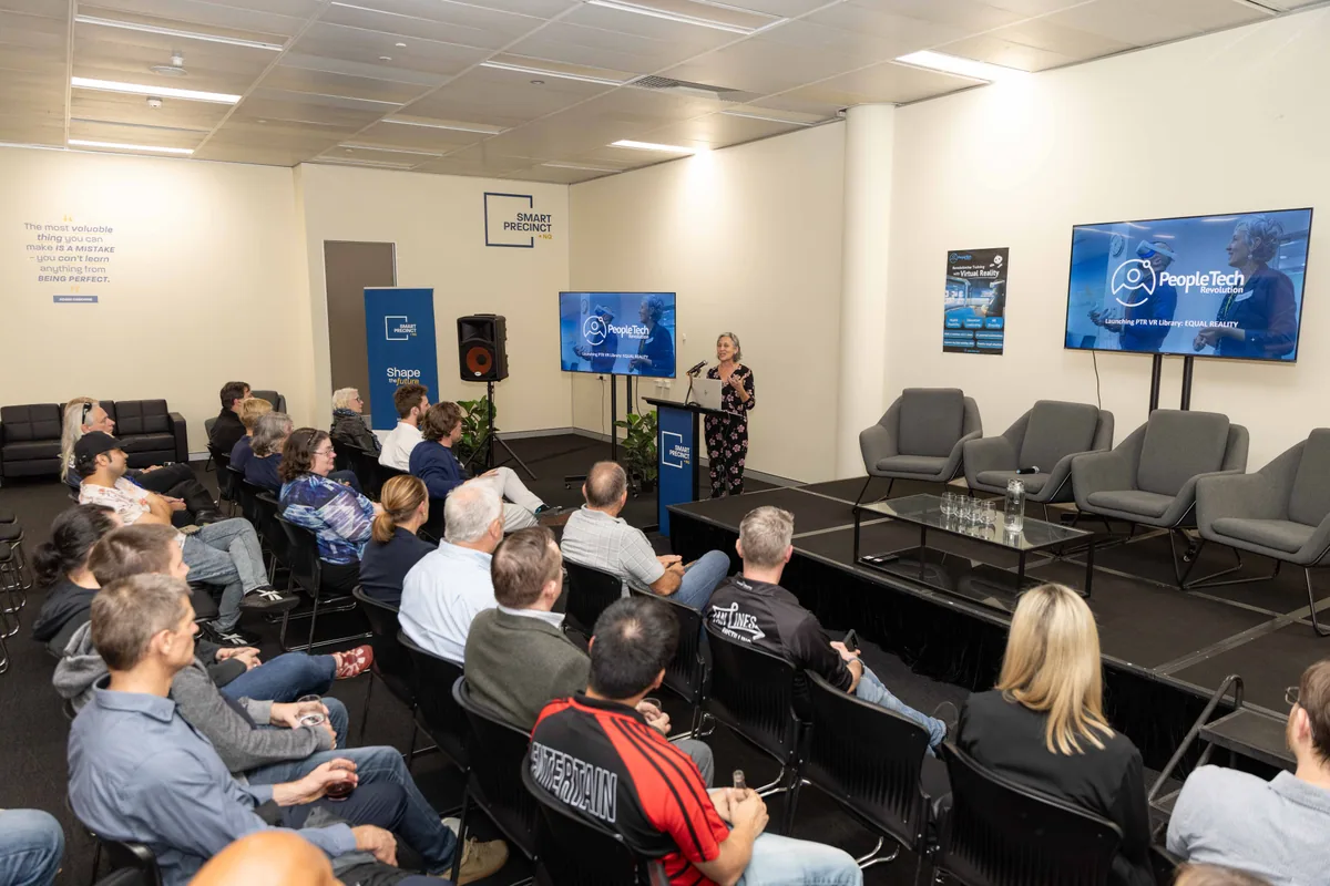 The room filled ahead of the presentation. PTR VR Library public launch at Smart Precinct NQ, Townsville, 18 July 2024.