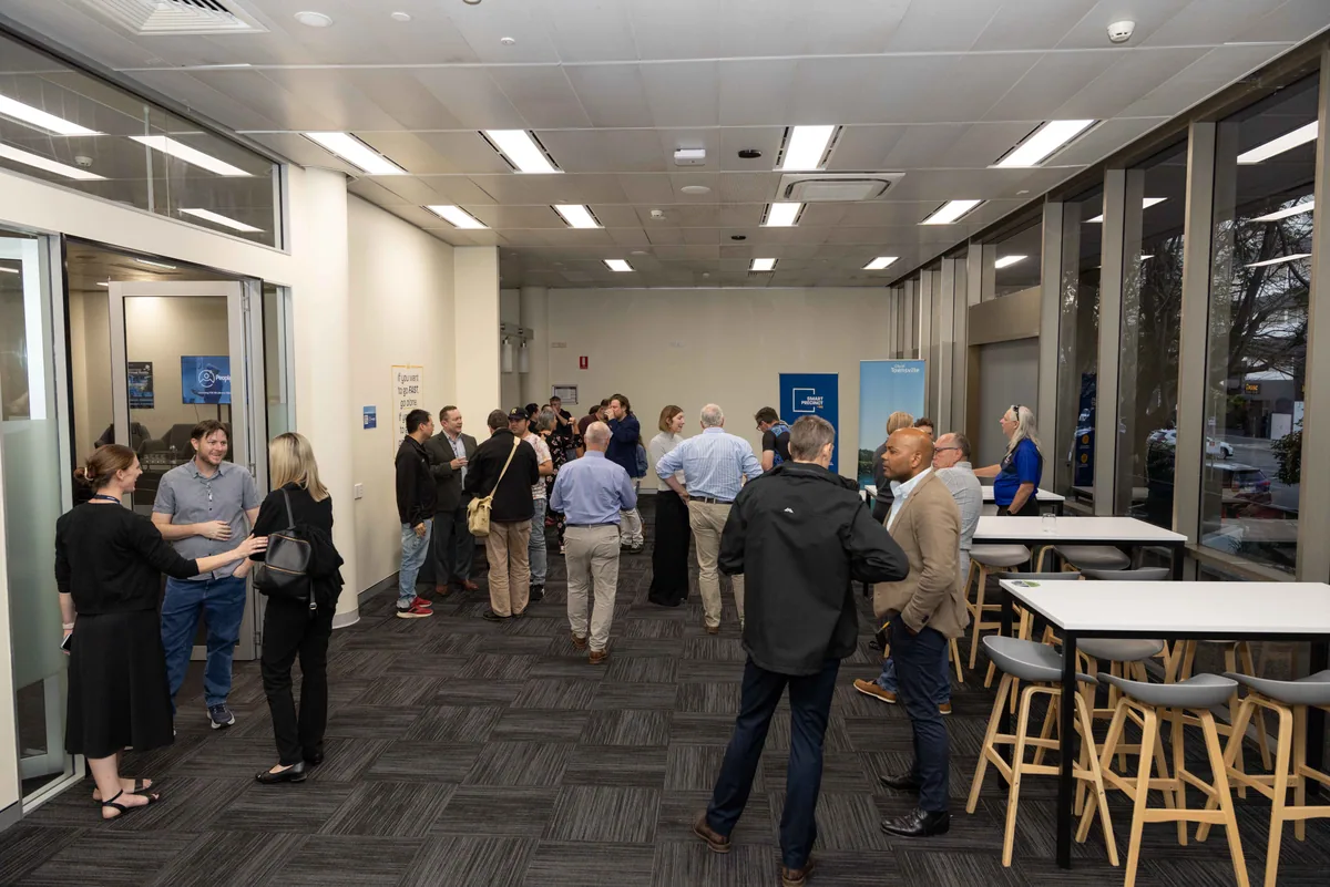The room filling as guests arrive. PTR VR Library public launch at Smart Precinct NQ, Townsville, 18 July 2024.