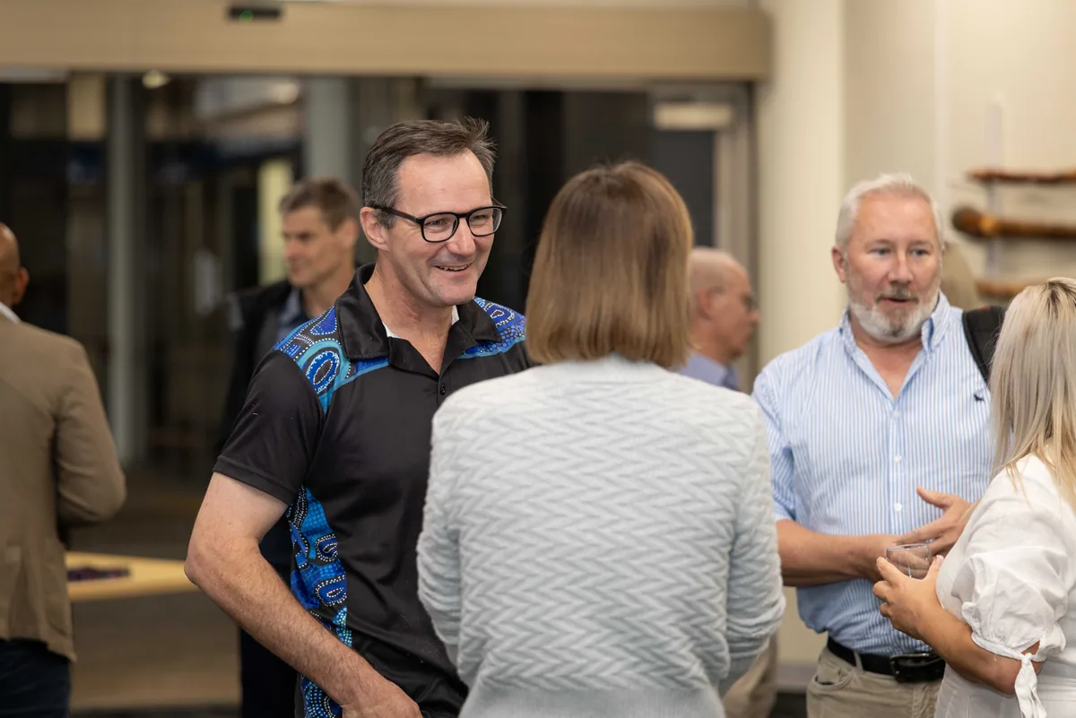 The room in small groups before the talks. PTR VR Library public launch at Smart Precinct NQ, Townsville, 18 July 2024.