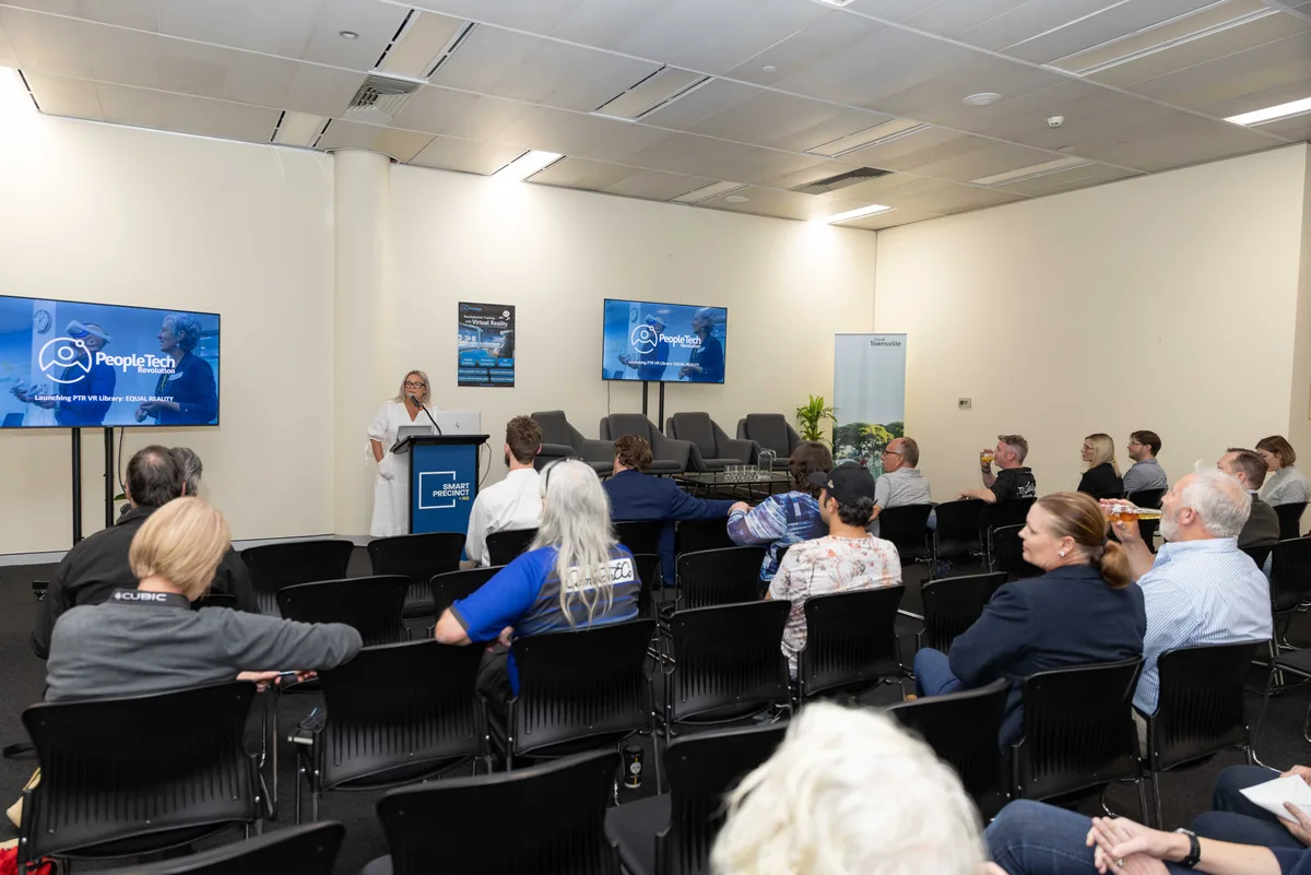 The room taking its seats for the talks. PTR VR Library public launch at Smart Precinct NQ, Townsville, 18 July 2024.